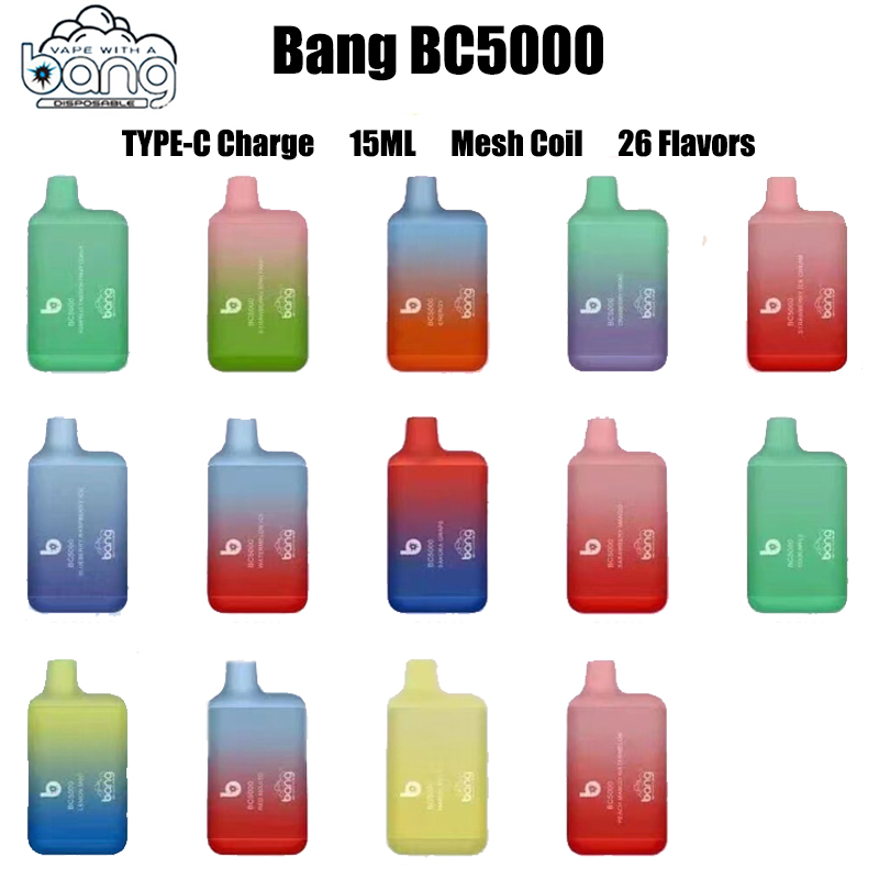 

Puff 5000 BC5000 Disposable Bang vape pen Device E Cigarettes Kit 650mah 13ml per-filled cartridges pod 26 flavors Vaporizers 0% 5%