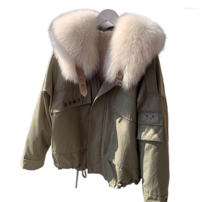 

Women's Trench Coats Faux Fur Coat Loose OverCoat Thick Warm Women Plush Hair Inner Liner Detachable Collar Long Parkas Jacket