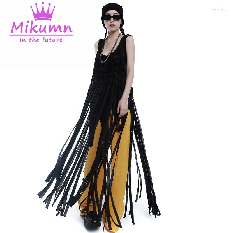 

Casual Dresses Harajuku Punk Women Hollow Out Sleeveless Weave Tassel Long Summer Chic Streetwear Loose Spaghetti Strap Maxi Dress, Black