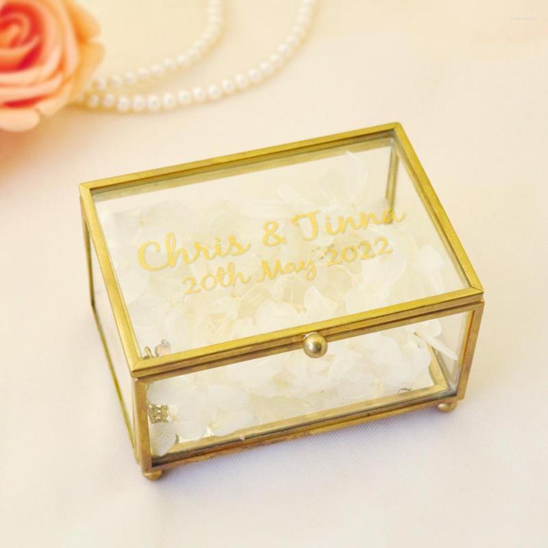 

Jewelry Pouches Personalized Wedding Ring Box Engraved Glass BoxCustom Geometric Engagement Holder Decorations