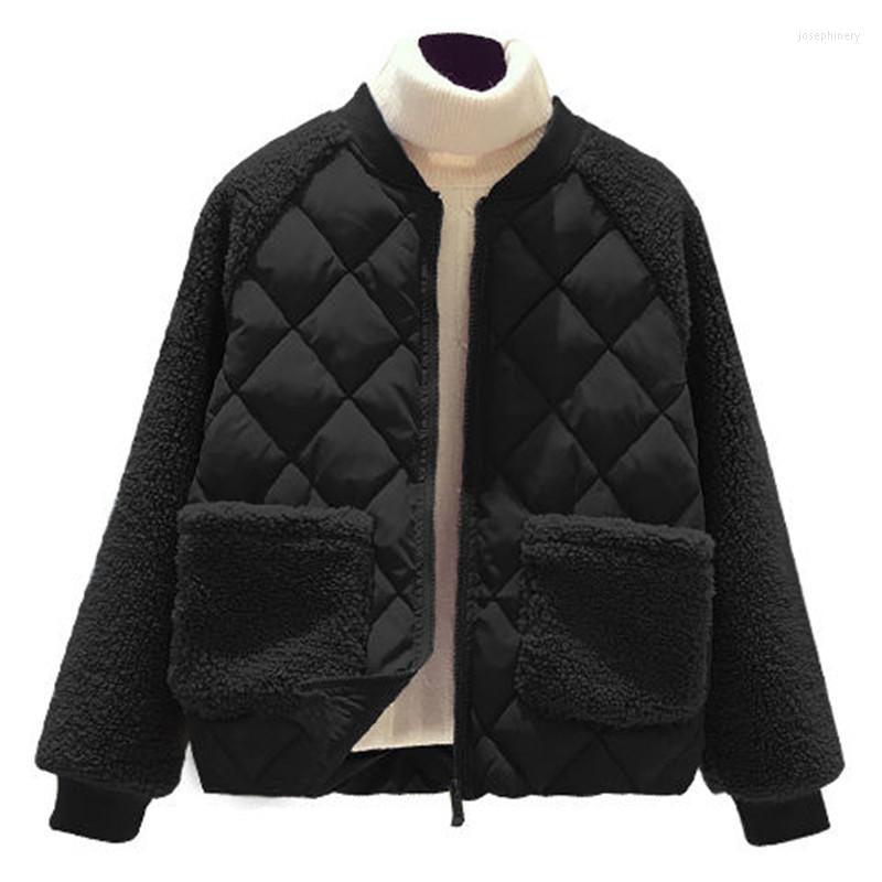 

Women's Trench Coats Fashion Ladies Short Coat 2022 Autumn Winter Jacket Black Imitate Lambswool Splicing Down Cotton Outwear Parkas, White