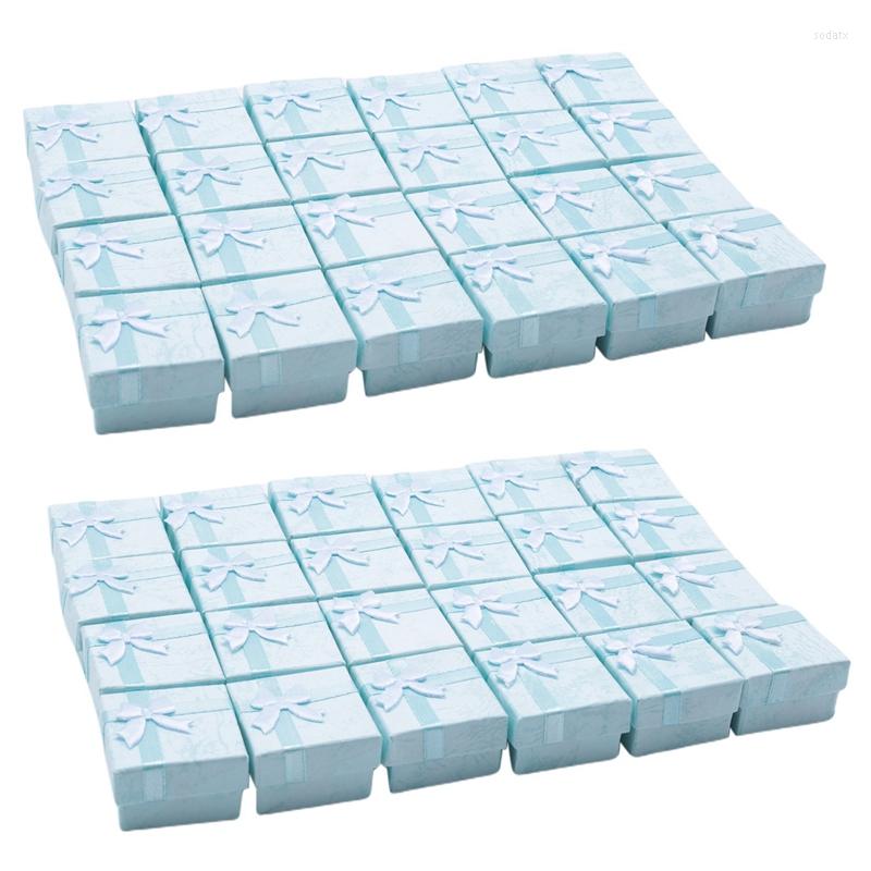 

Jewelry Pouches 48 Pcs Ring Earring Display Gift Box Bowknot Square Case Sky Blue