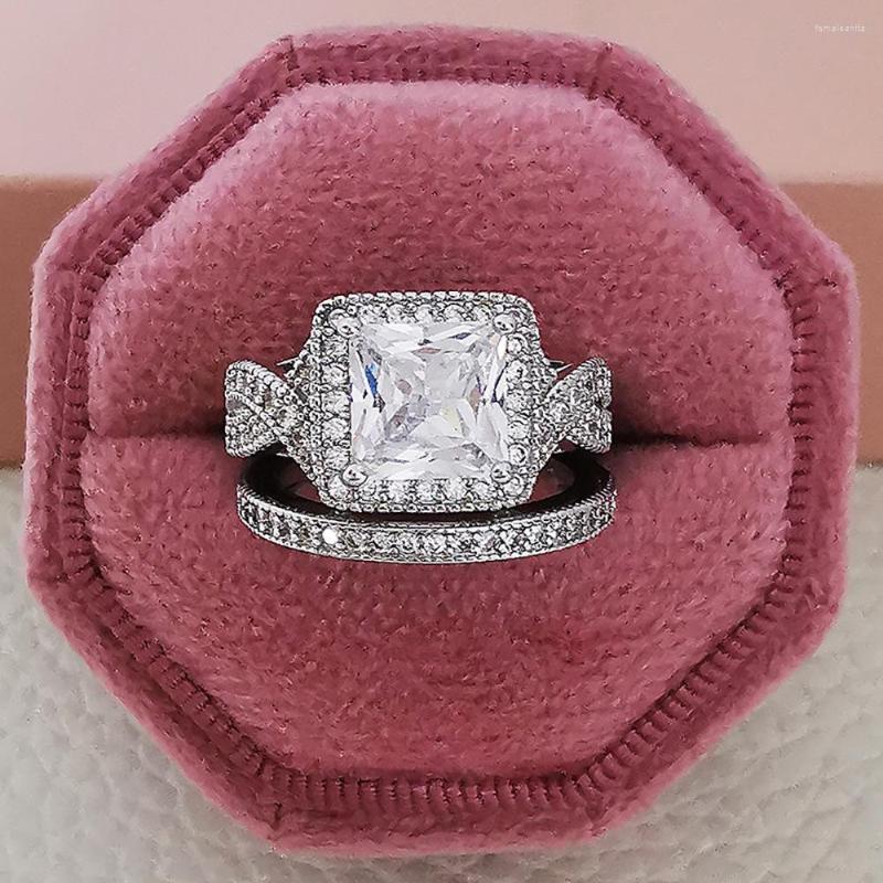 

Cluster Rings Vintage Ring Set 925 Sterling Silver Engagement Wedding Band For Women Bridal Diamond Promise Party Jewelry Gift