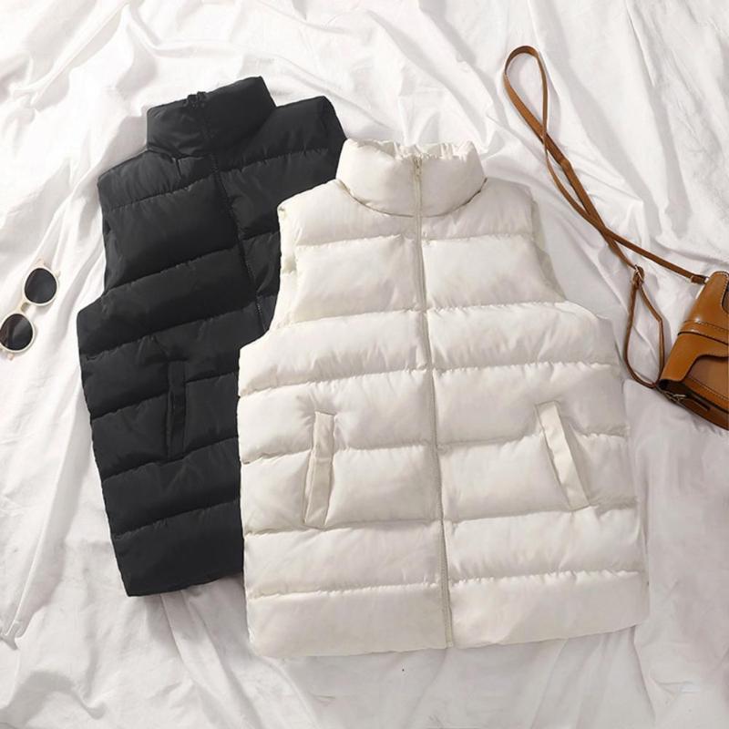 

Women' Vests Women Puffer Parkas Down Coat Short Vest Mandarin Collar Winter Warm Cotton Padded Jacket Thermal Smooth Sleeveless Waistcoat, Black
