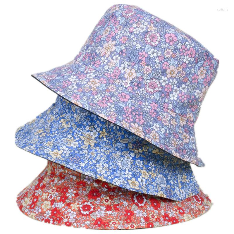 

Berets 2022 Four Seasons Cotton Flower Print Bucket Hat Fisherman Outdoor Travel Sun Cap For Men And Women 380, Style 1