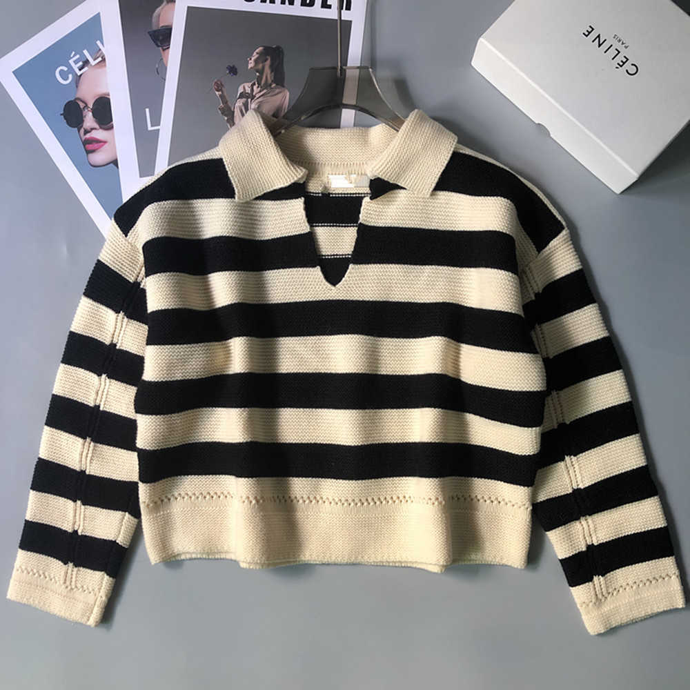 

Women' Jacket Sweater Coat Cell 22FW Celebrity 2022 Autumn and Winter Leather V-neck Versatile Stripe Knitwear WearElegant Classic Fashion, Picture color