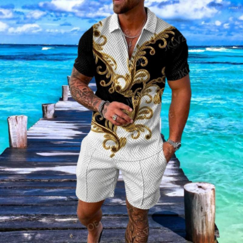 

Men' Tracksuits Summer Men' Polo Shirt Set Lapel Zipper Neckline Shorts Breathable Comfortable Oversized Fashion Clothing Sell, Blue