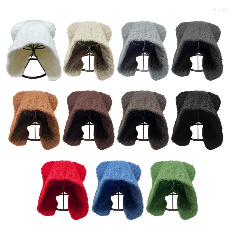 

Berets Elegant Women Bear Fuzzy Warm Bucket Hat Getaway Winter Headwear, White