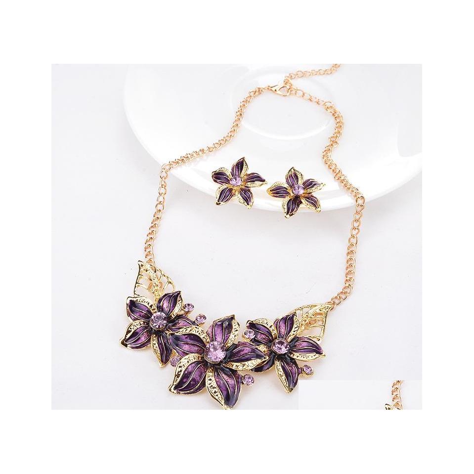 

Earrings Necklace Europe Party Casual Jewelry Set Womens Drop Glaze Flowers Necklace With Earrings Delivery Sets Dhwza, As the picture