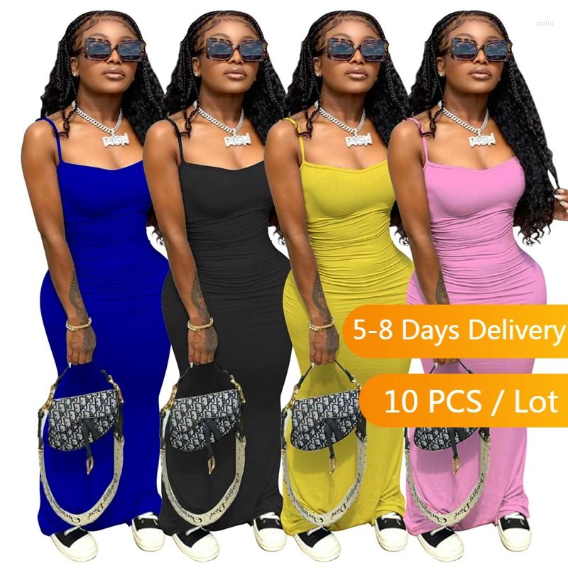 

Casual Dresses Bulk Items Wholesale Lots Spaghetti Strap Summer Dress Women Clothing Sexy Bodycon Party Night Club Solid Long Maxi, Black
