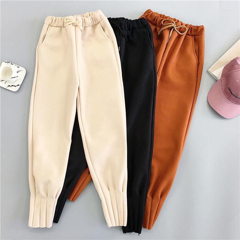 

Women' Jeans Autumn And Winter Women' Solid Color High Waist Corset Plus Cashmere Harem Casual Pants Small Feet Carrot, Beige