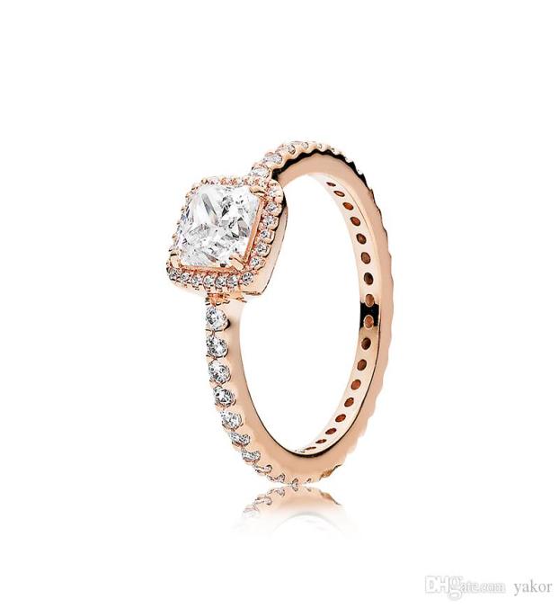 

NEW 3 Colors square CZ Diamond stone Wedding RING Original for Pandora 925 silver Rose gold Yellow gold plated Rings Set for Women2954509
