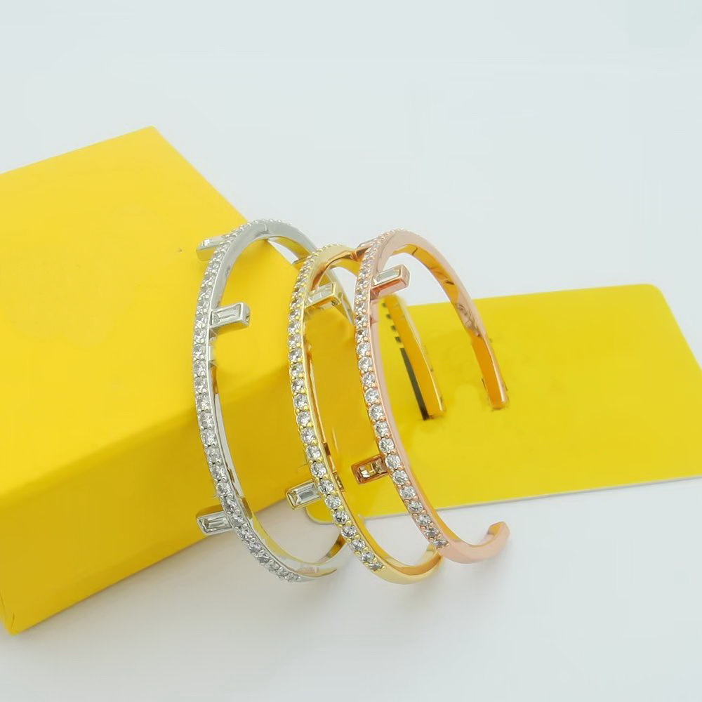 

New Fashion Bangle Designer Jewelry Bracelet For Mens Womens Full Diamond Letters F Neutral Luxury Lovers Bracelets Wedding Gifts FB1 --001