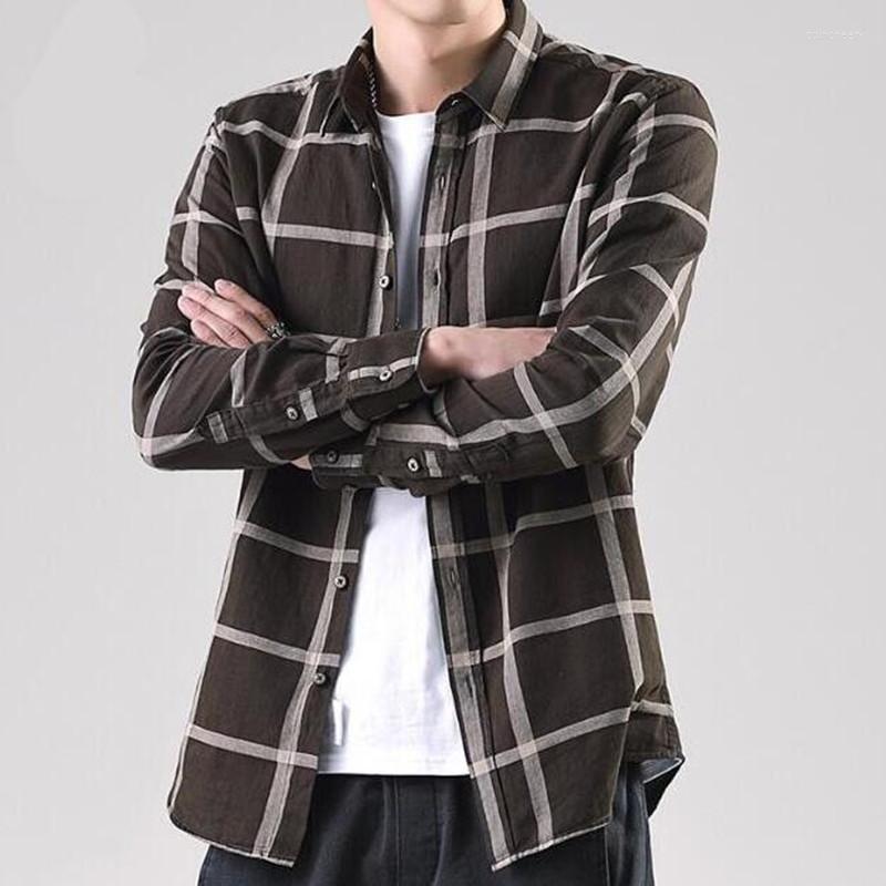 

Men' Casual Shirts Plaid Long Sleeve Shirt Men Male Strip, Black