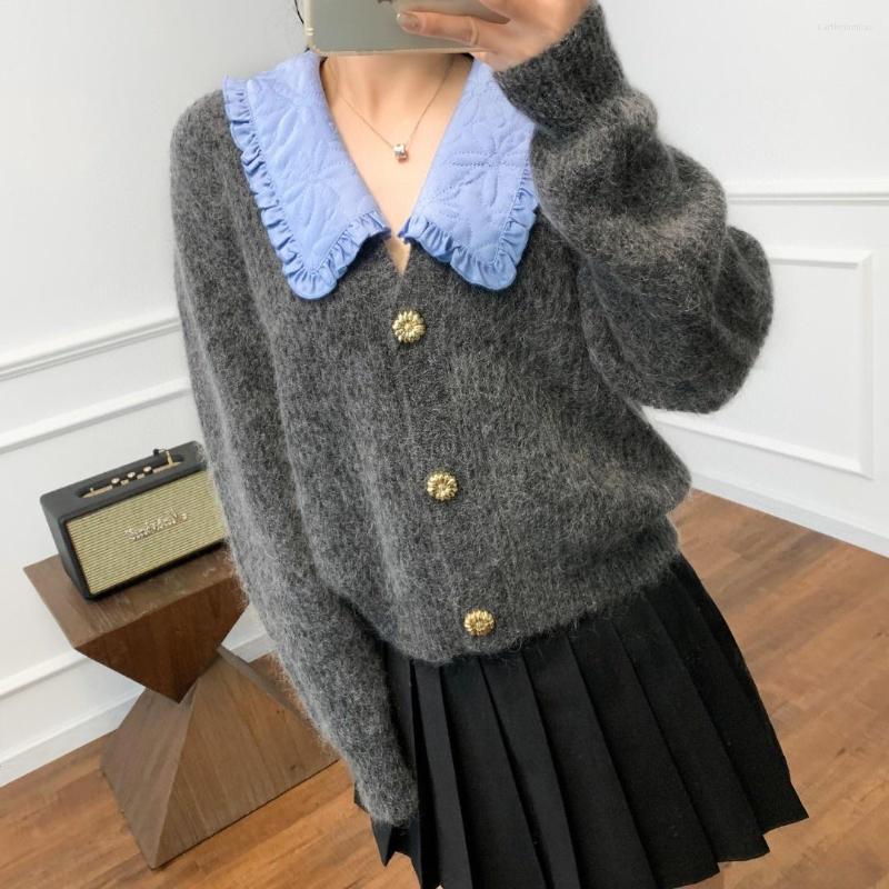 

Women' Knits Autumn Knitted Women Cardigan 2023 Casual Loose Long Sleeve V-neck Mohair Sweater Cardigans Single Breasted Coats, Gray
