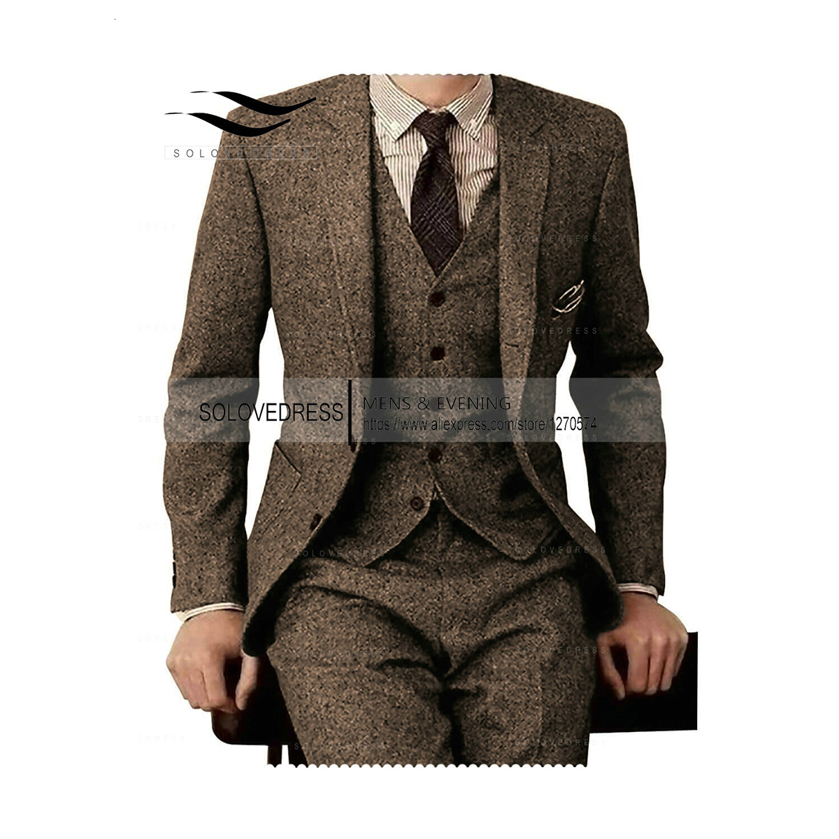 

Men' Suits Blazers Brown Tweed Men 3 Pieces Formal Business Suit Set Custom Gentle-Mens Groom Wedding Dress Blazer JacketPantsVest 221201, Brown as picture