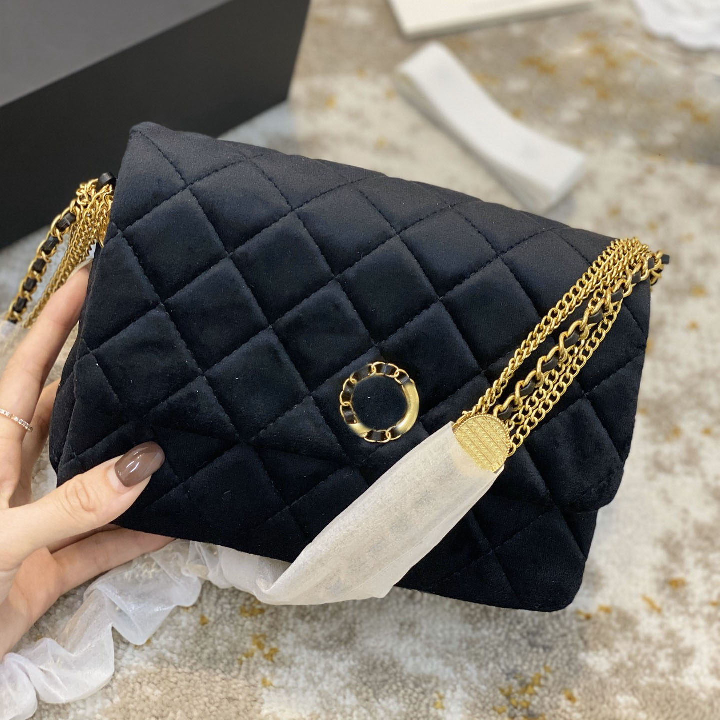 

22A Vintage Coin Velvet Flap Quilted Bags Mandarin Duck Metal Chain Crossbody Multi Pochette Designer Handbag Large Capacity Outdoor Womens Shoulder Bag 21X14X10C, Box