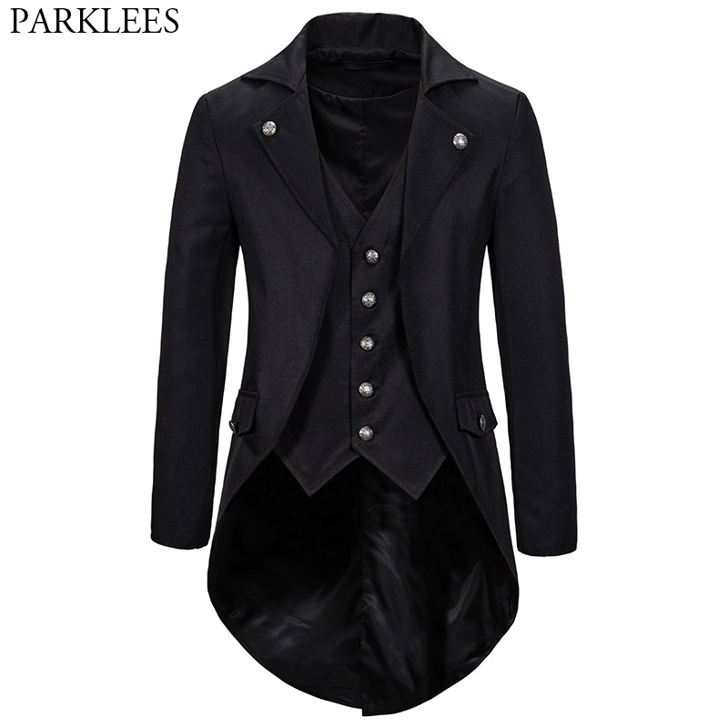 

Men's Suits Blazers Gothic Victorian Tailcoat Jacket Men Steampunk Medieval Cosplay Costume Male Pirate Viking Renaissance Formal Tuxedo Coats 2XL 221201, Coffee