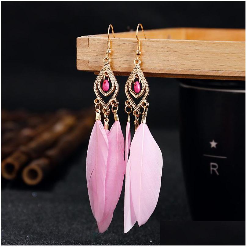 

Dangle Chandelier Bohemian Fashion Jewelry Feather Earrings Vintage Dangle Drop Delivery Dhqvk