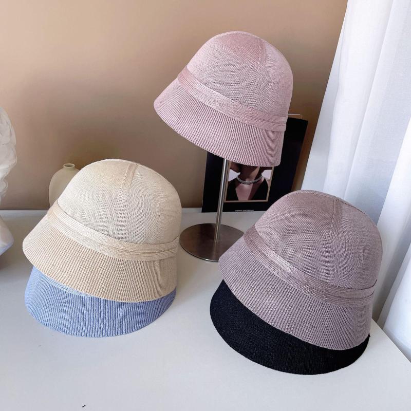 

Berets Japanese Style Cotton Polyester Bucket Hat Female Summer Breathable Sunscreen Knit Simple And Basin Tide For, White