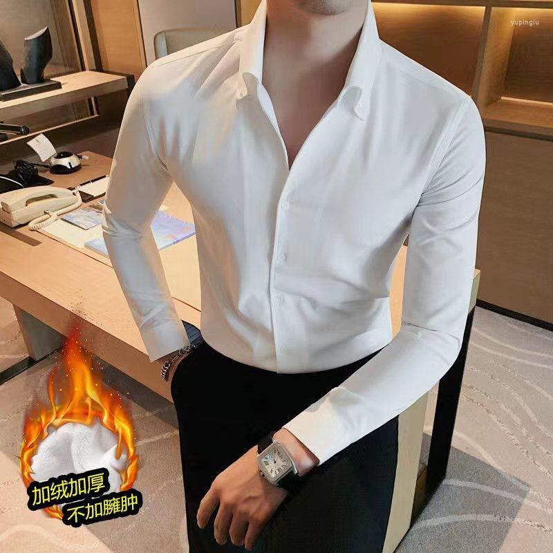 

Men's Casual Shirts 2022 Winter V-neck For Men Thicken Warm Long Sleeve Slim Shirt Male Business Formal Dress Camisa Masculina, Black