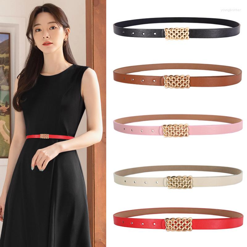 

Belts PU Leather Woman Thin Belt Gold Pin Buckle Ladies Waist Strap Fashion Adjustable Female Chic Dress Decoration Waistband, Black