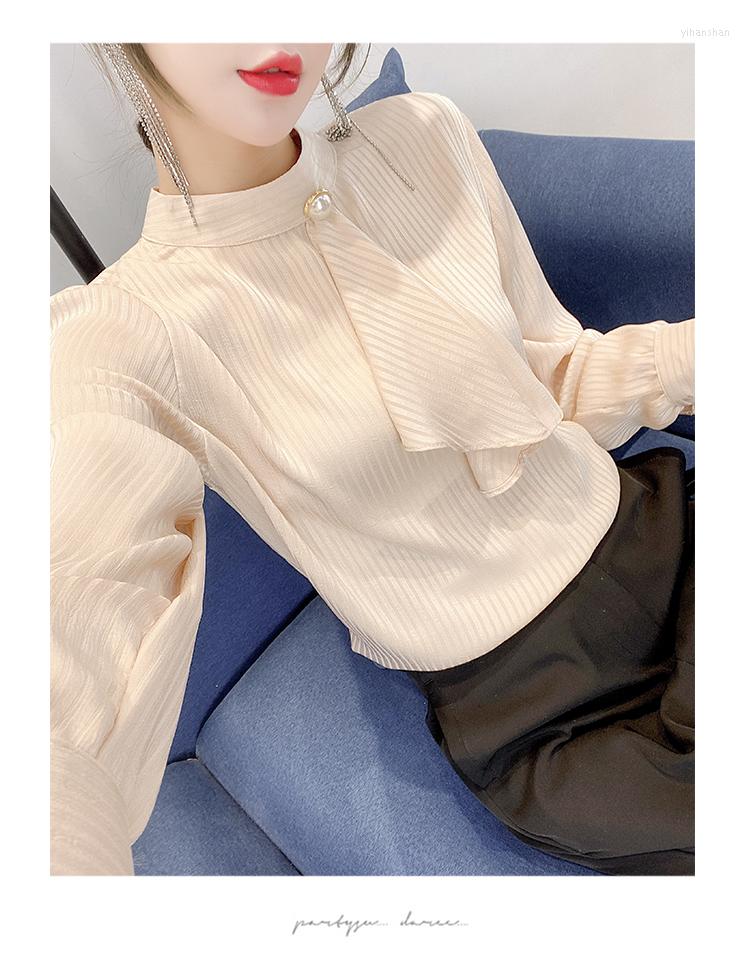 

Women' Blouses 2022 Spring Shirt Female Streamer Chiffon Temperament Fairy Fashion Foreign Style, Beige