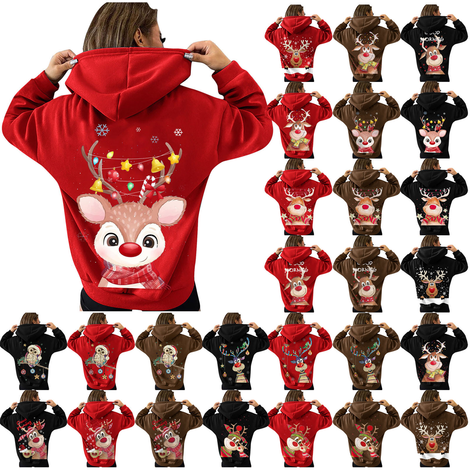 

Women' Hoodies Sweatshirts Sweatshirt Womens Christmas Print Female Autumn Winter Casual Hooded Tops Loose Pullover Ladies Clothing 221201, Bco