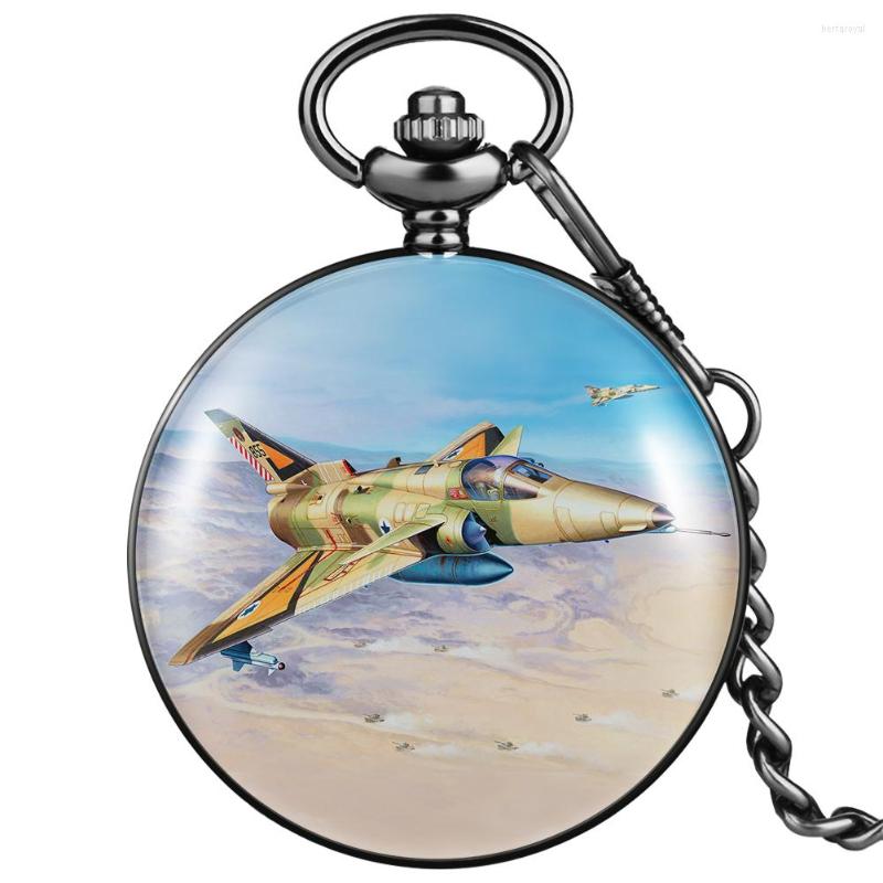 

Pocket Watches Men's Watch Retro World War II Aircraft Pattern White Quartz Big Dial Smooth Black Cover Necklace Small Clock Souvenir