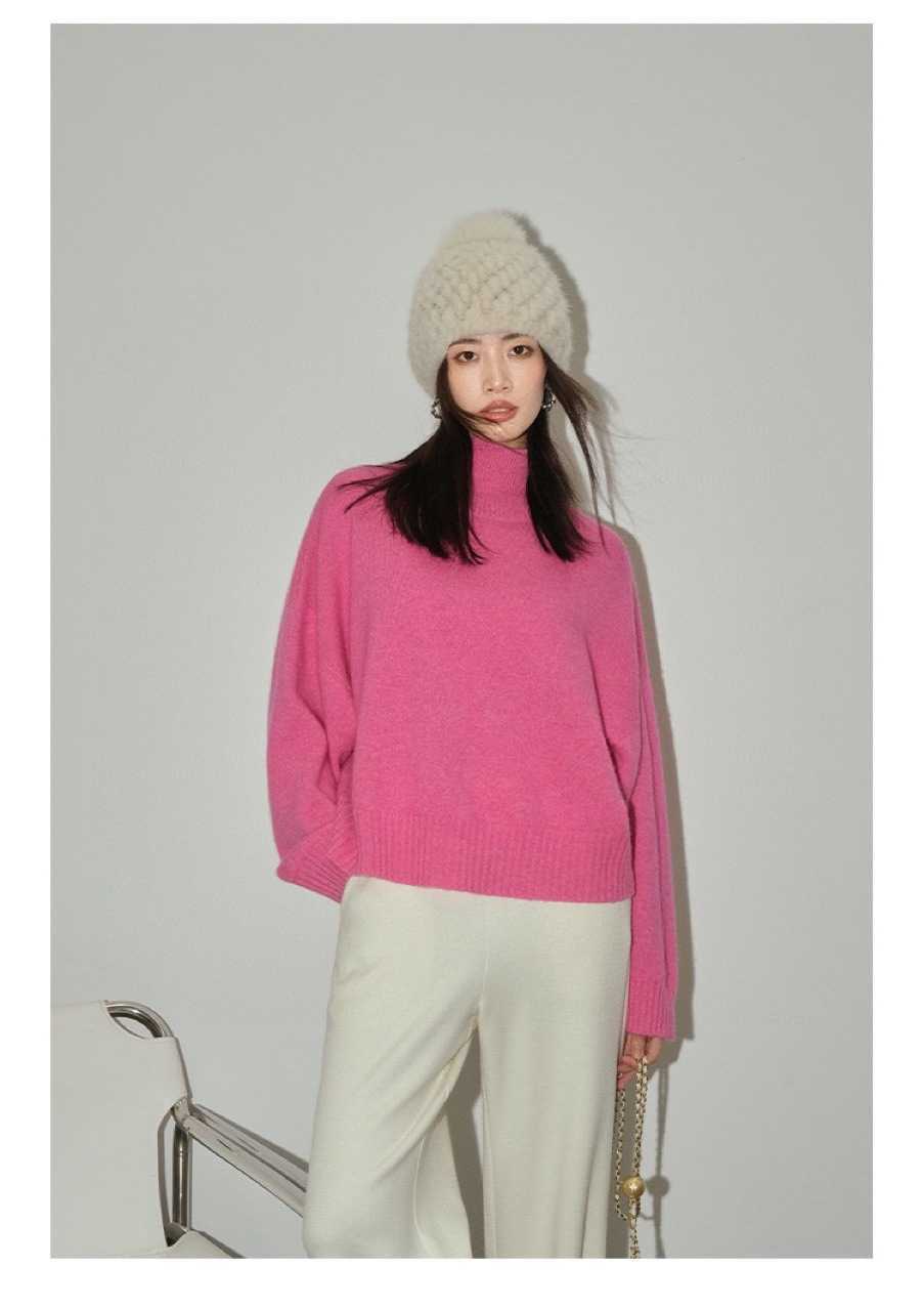 

Women's Jacket Sweater Coat Cell 22FW Celebrity Classic Embroidery Cashmere Shirt Sleeve High Neck SweaterElegant Fashion Designer Niche, Rose pink