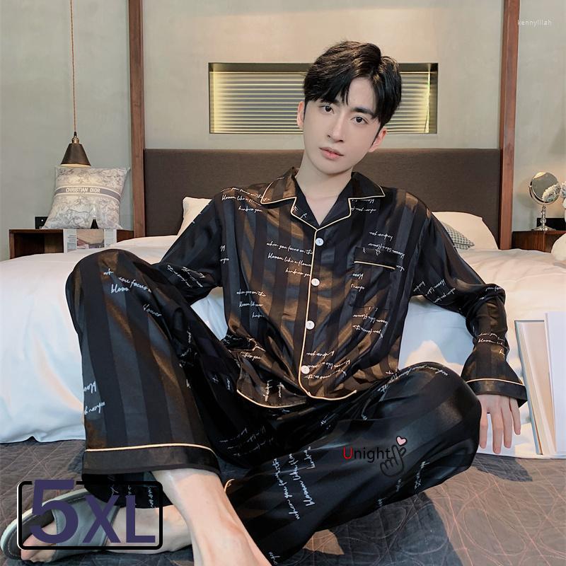 

Men's Sleepwear Lounge Set Top From Pajamas Silk Leisure Tops Trousers For Men Home Clothes Big Size L-5XL Large 5XL Two Pieve Night, Black