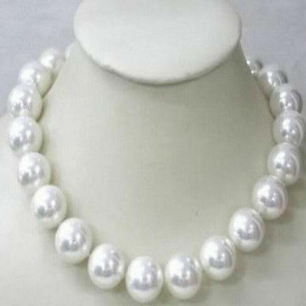 

Genuine 16mm White South Sea Shell Pearl Round Beads Necklace 18''