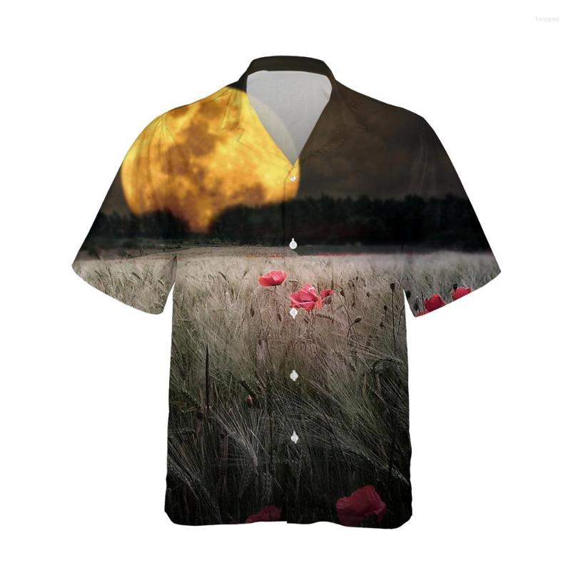 

Men's Casual Shirts Mens Hawaiian 3D Fantasy Moon Flower Print Night Star Sky Fashion Trend Short Sleeve Loose Oversized Tops, 07