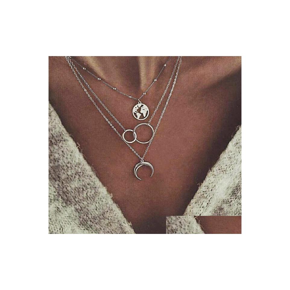 

Pendant Necklaces Fashion Jewelry Mtilayer Necklace Metal Moon Map Hoop Cross Pendant Drop Delivery Necklaces Pendants Dhyr2