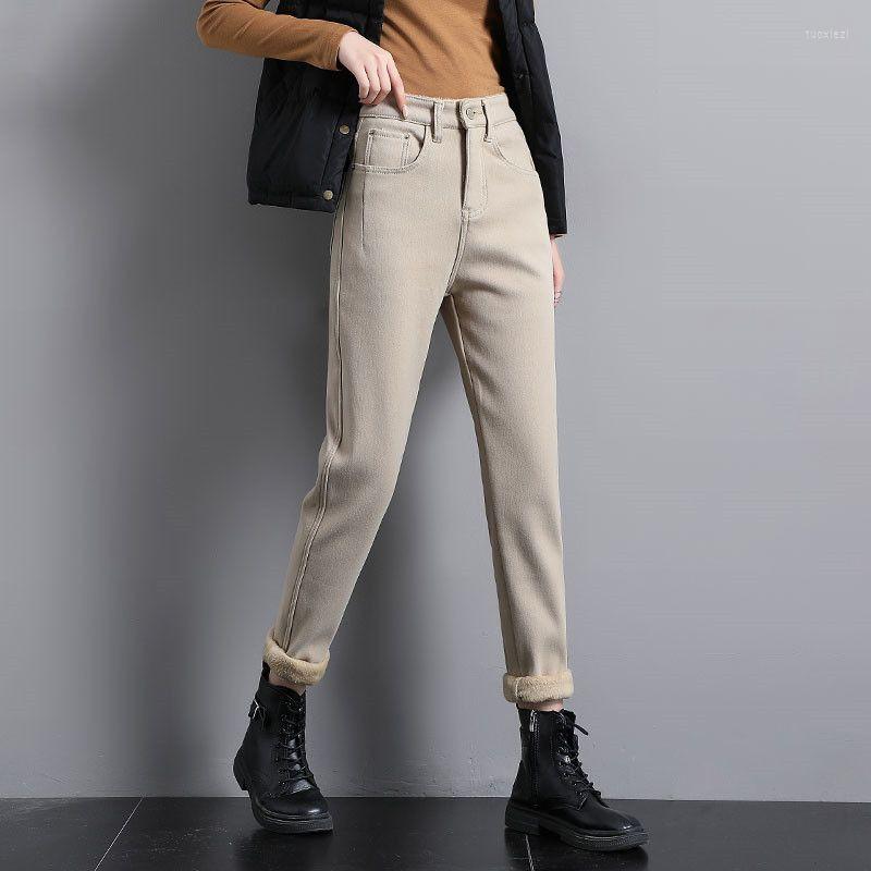 

Women' Jeans Warmth 2023 Winter Velvet Thick Mom High Waist Harem Pants Vintage Loose Wide-leg Fleece Denim Woman Trousers E54, Xingse thin