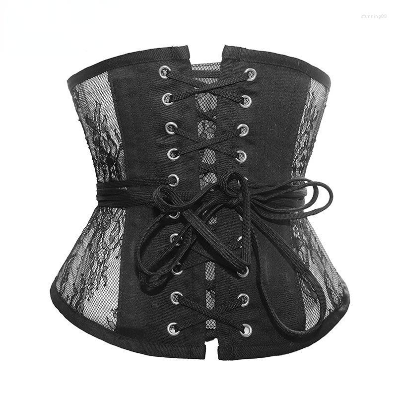 

Women's Shapers Hourglass Waist Trainer Corset Short Torso Underbust Gothic Lace Bustiers Corsets Women Slimming Modeling Strap 16 Steel, Black