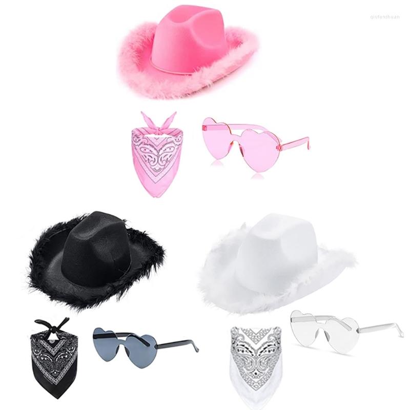

Berets Cowboy Hat Glasses Bandana Set Bachelorette Bandanas Party For Adults Funny Bridal Costume Adult Women G5AE, White