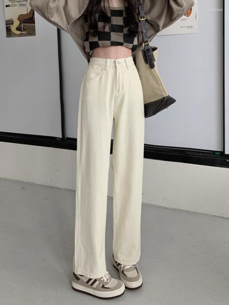 

Women's Jeans Straight Women's 2022 Summer Design Denim Pants High Waist Loose Wide Leg Long, Creamy-white
