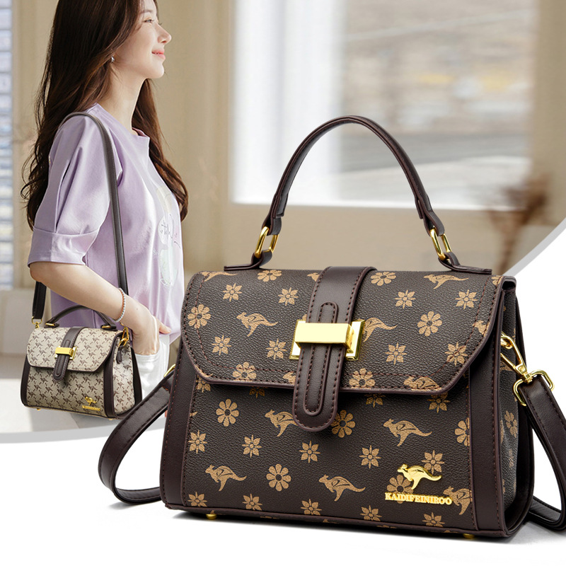 

New fashion printed handbag One shoulder messenger bag for daily use # 9631, Petals with brown