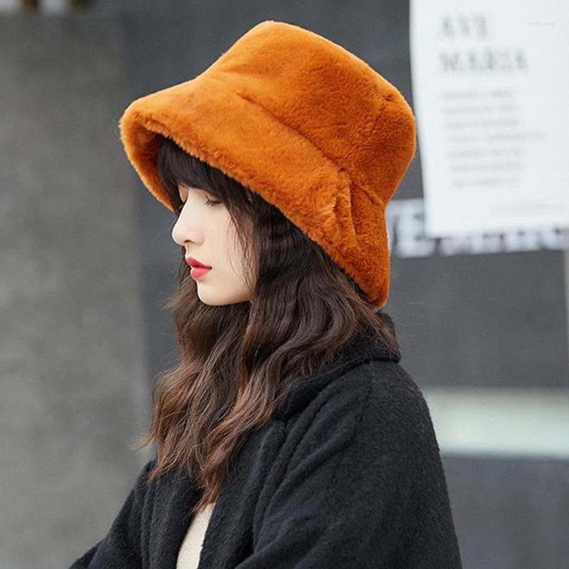 

Berets Autumn Winter Warm Faux Fur Fisherman Hats Women Girls Fashion All-Match Flat Top Cap Casual Soft Elastic Sunscreen Bucket Hat, Black