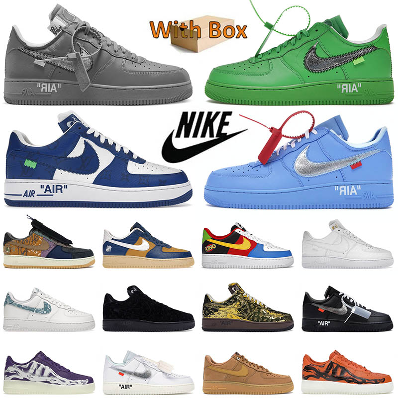 Nike Air Force One Running Shoes Mens MCA Leather White Off-White ICA University Gold Travis Scott Cactus Jack Purple Skeleton Halloween Womens S