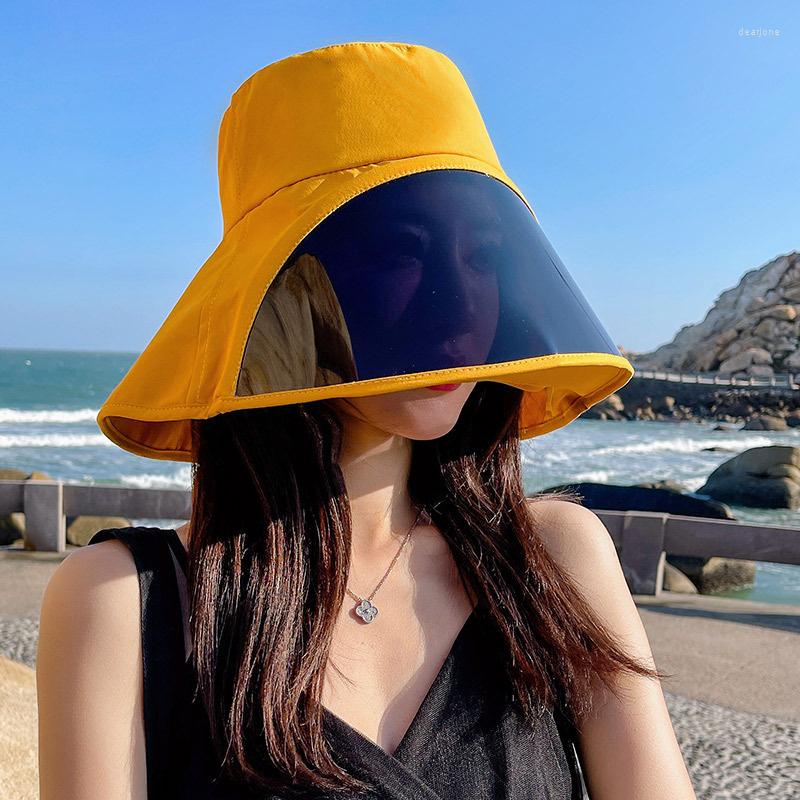 

Hats Big Brim Fisherman Women Outdoor Anti Ultraviolet Sunshade Korean Version Bucket Basin Hat Tidal Mask Beach Girl, Lens khaki
