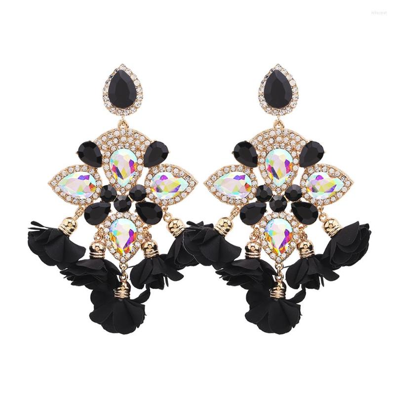 

Dangle Earrings Boho India For Women Flower Tassel Big Rhinestones Pendant Crystal Statement Fashion Jewelry Gifts