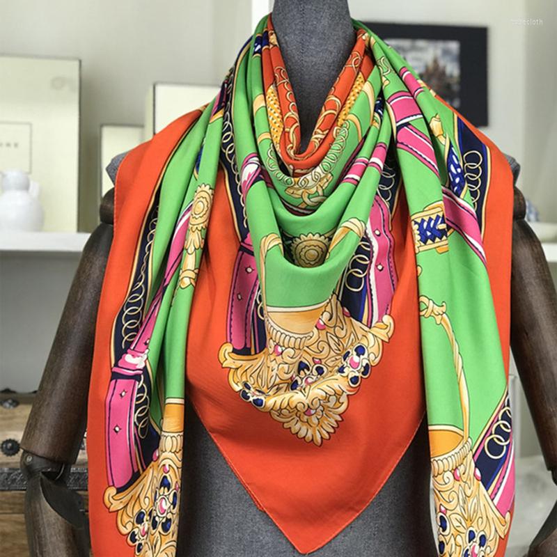 

Scarves Women Bandana Hijab Silk Scarf Shawl Spring Autumn Female Square For Printed Shawls Beach Cover-ups 130 130cm