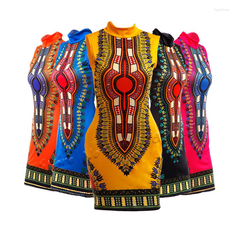 

Ethnic Clothing S-2XL African Dresses For Women Sleeveless Sexy Tight-fitting Fashion High Stretch Printing Slim Fit Hip Bazin Dashiki