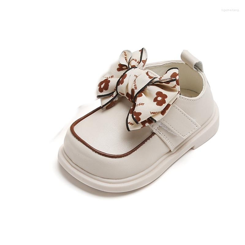 

First Walkers 12-15.5cm High Quality Girls Dress Shoes For Party Wedding With Lace Butterfly-knot Solid Beige Black Square Toe Toddler Flats