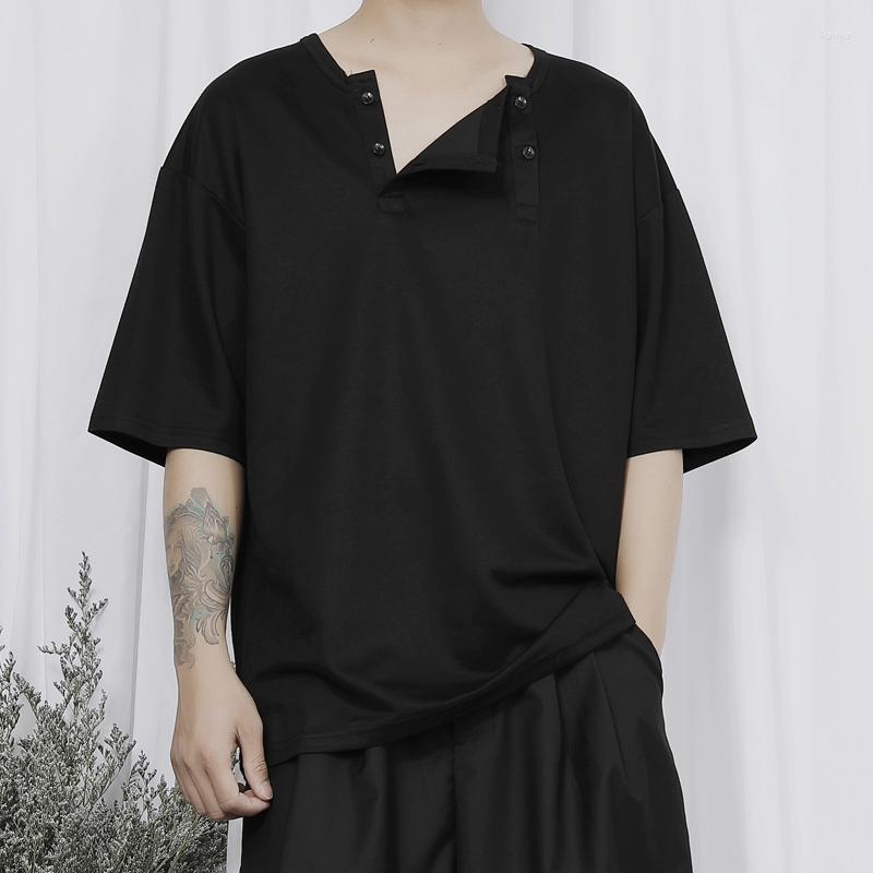 

Men' T Shirts 2022 T-Shirt Summer Large Size Short Sleeve Top Urban Youth Fashion Double Breasted, Black