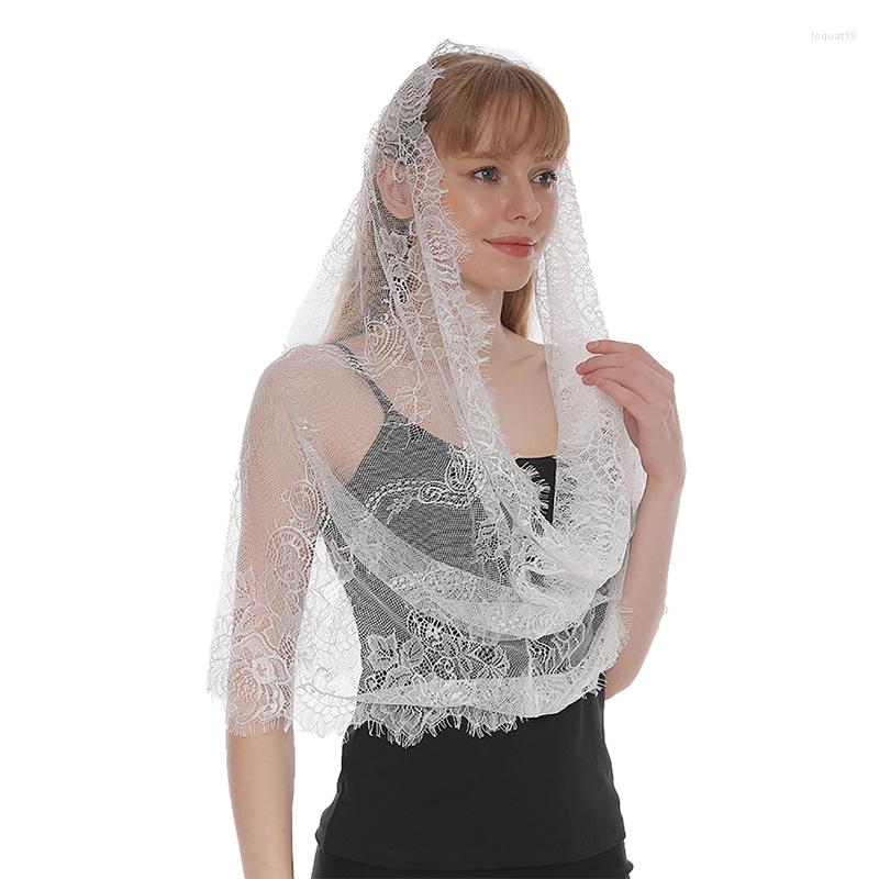 

Scarves Lace Breathable Veil Trendy Women Round Tube Headscarf Elegant Ladies Shawl Kerchief Hollow Bib Silk