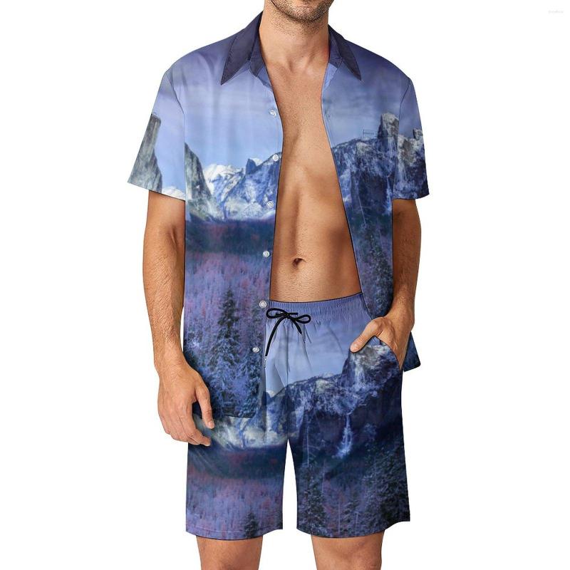 

Men's Tracksuits Violet Mountain Beach Men Sets Clouds Print Casual Shirt Set Summer Shorts 2 Piece Fashion Suit Large Size, Style-16