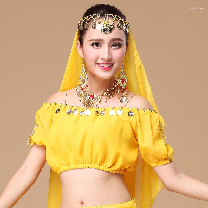 

Stage Wear Performance Short Sleeve Belly Dance Costumes Fashion Clothing Chiffon Clothes Top Shirt, Blue